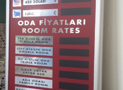 Mıknatıslı otel fiyat panosu